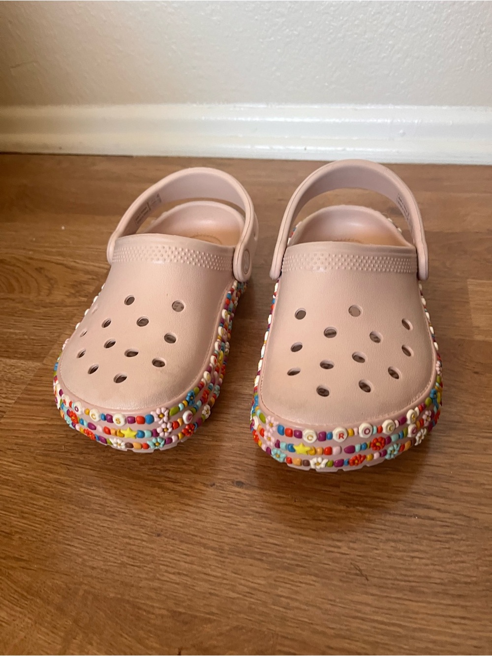 CROCS Kids Light Pink Beaded Clog Sandals - Size J1